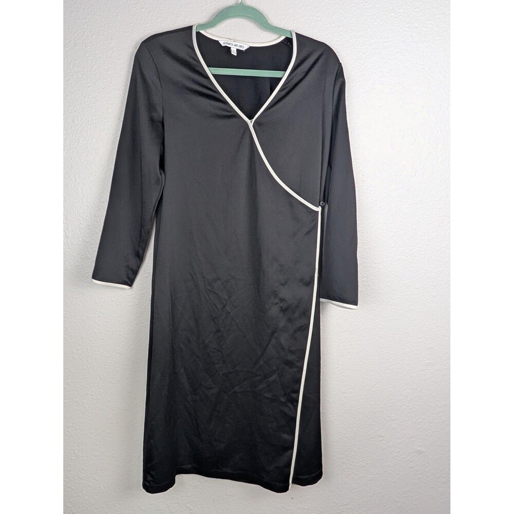 Elizabeth and James Dress Womens Small Black White Wrap Long Sleeve Knee Length